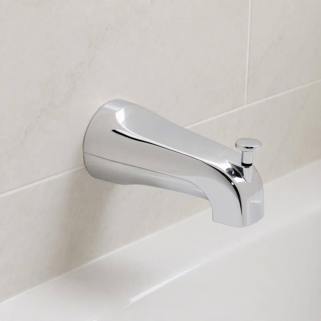 5/8-inch slip-on tub diverter spout, chrome, shown in place