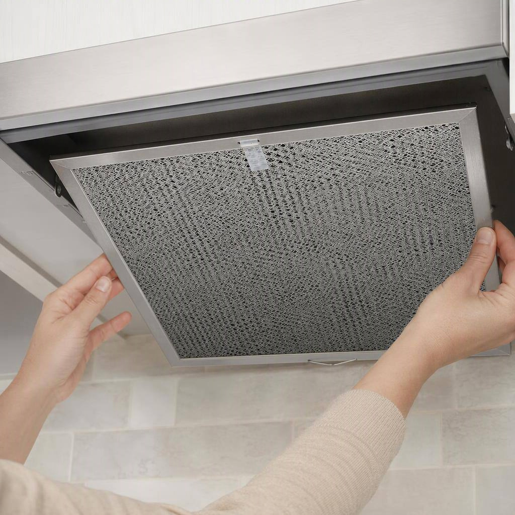 QT20000 ductless charcoal range-hood filter, shown in place