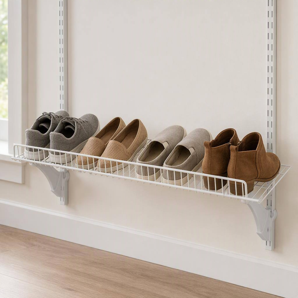 ShelfTrack shoe-shelf brackets, 2 pack, shown in place