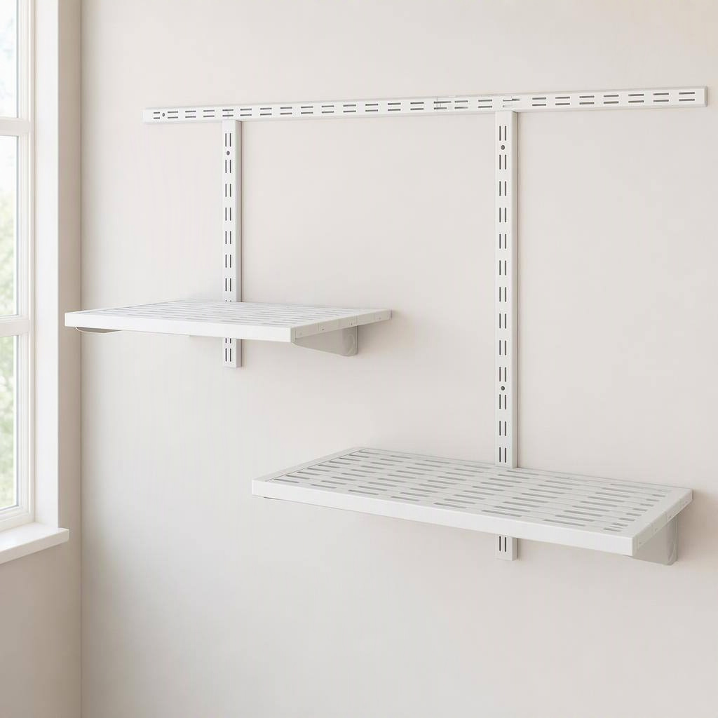 ClosetMaid ShelfTrack vertical standard, shown in place