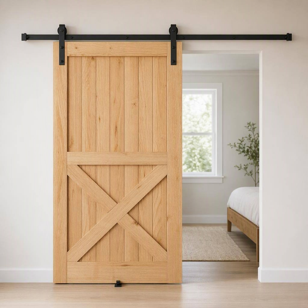 Eight-foot J-hanger barn-door kit, shown in place
