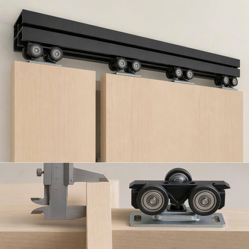 Four-foot dual-track bypass-door hardware, detail