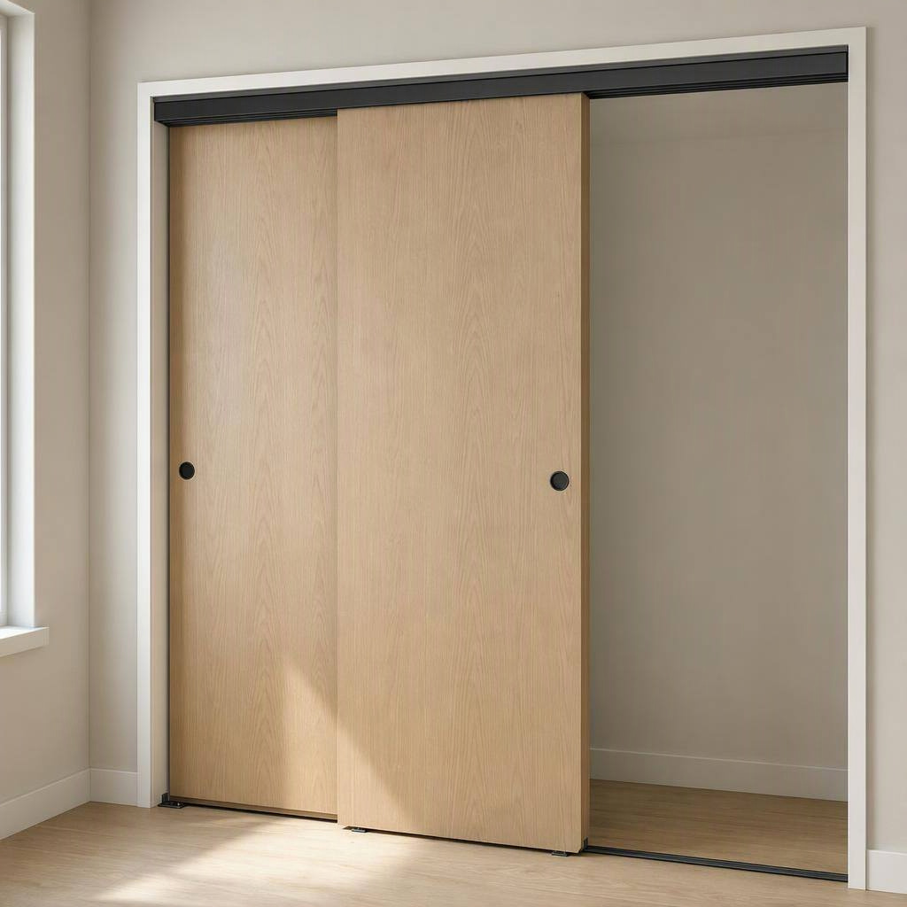 Four-foot dual-track bypass-door hardware, shown in place