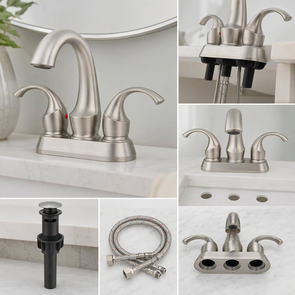 4 Inch Centerset Bathroom Faucet Brushed Nickel product view 2