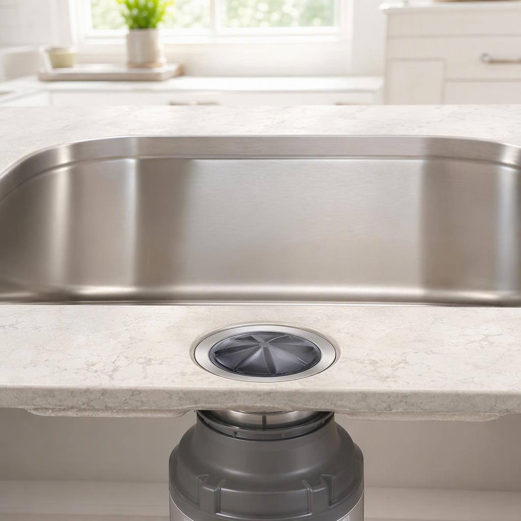 Evolution antimicrobial Quiet Collar sink baffle, shown in place