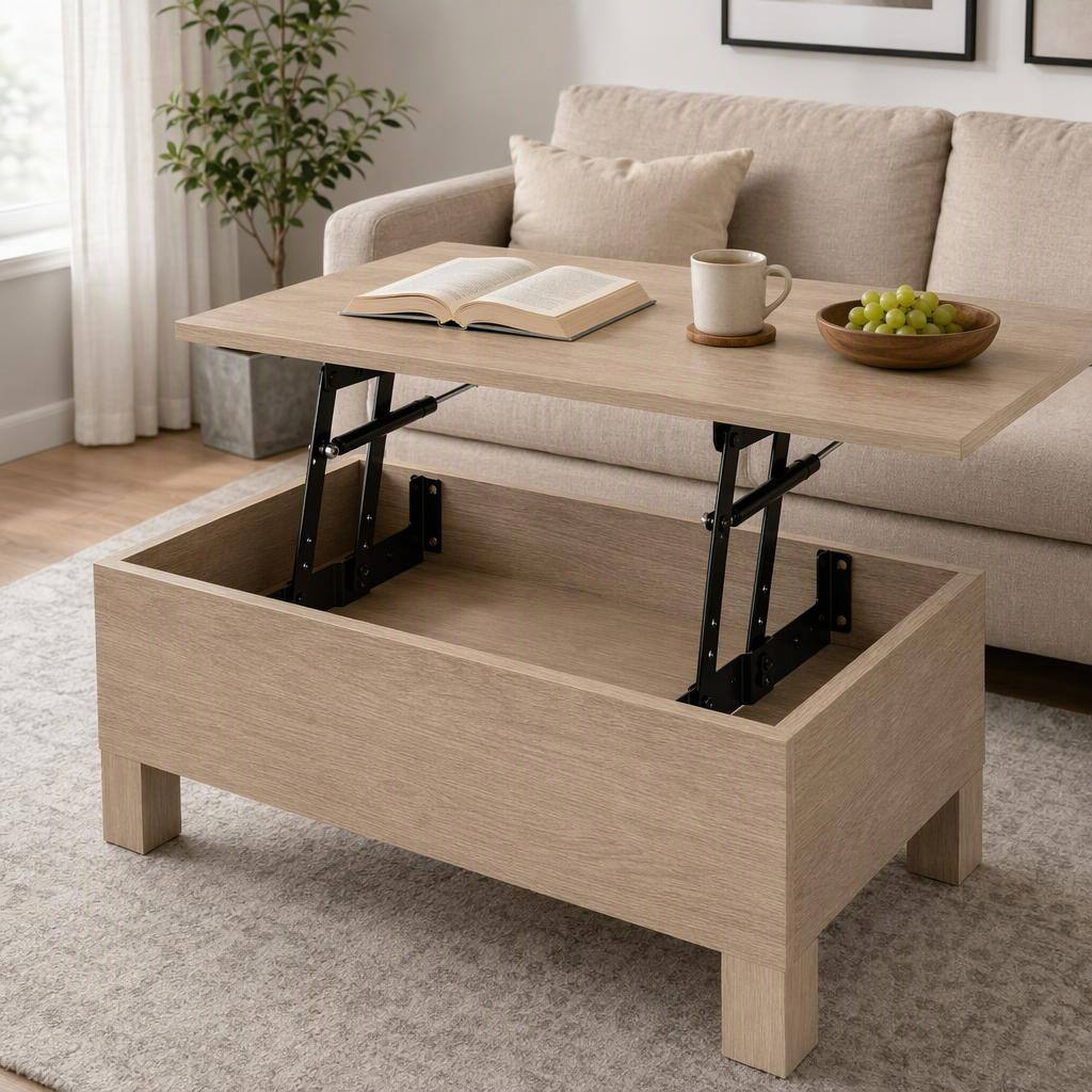 150 N lift-top table hinge pair, 9.52-inch rise, shown in place