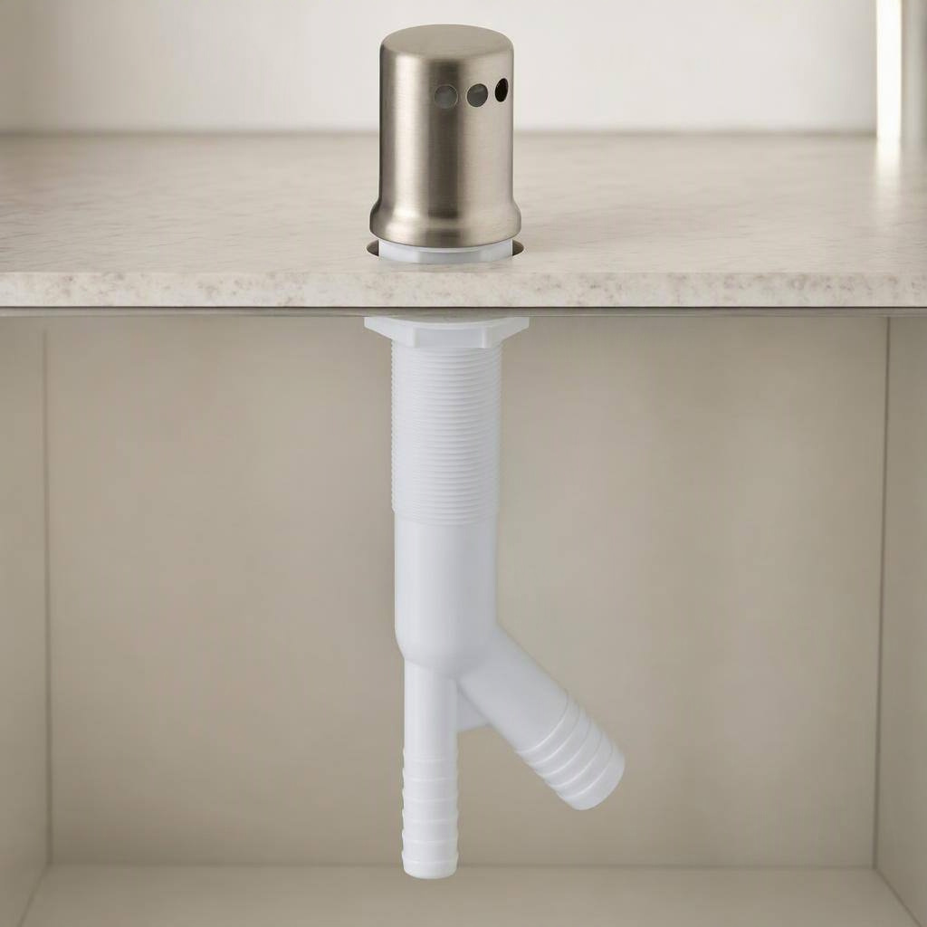 Kohler dishwasher air gap, vibrant brushed nickel, detail