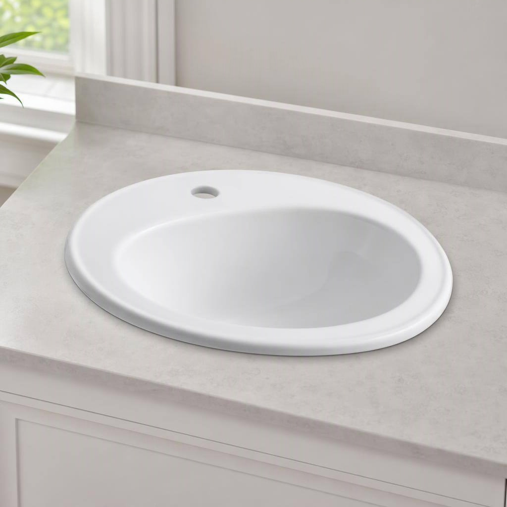 Pennington 20-1/4-inch drop-in sink, white, single hole, shown in place