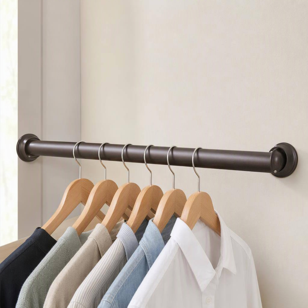 Closet-Pro HD pole end caps, bronze pair, shown in place