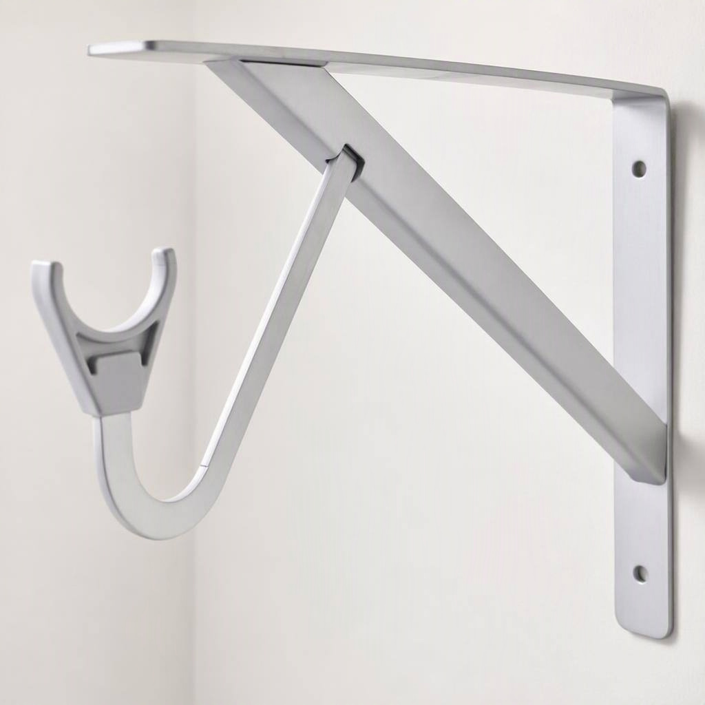 Slide-Thru shelf-and-rod bracket, brushed nickel, detail