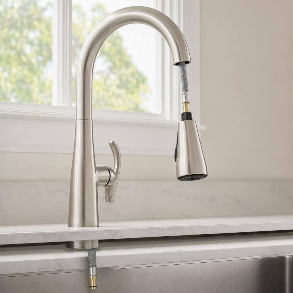 Moen 150259 pulldown kitchen-faucet hose kit, shown in place