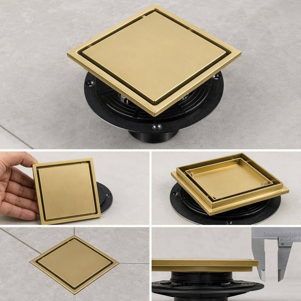 6 Inch Square Shower Drain Brushed Gold product view 2