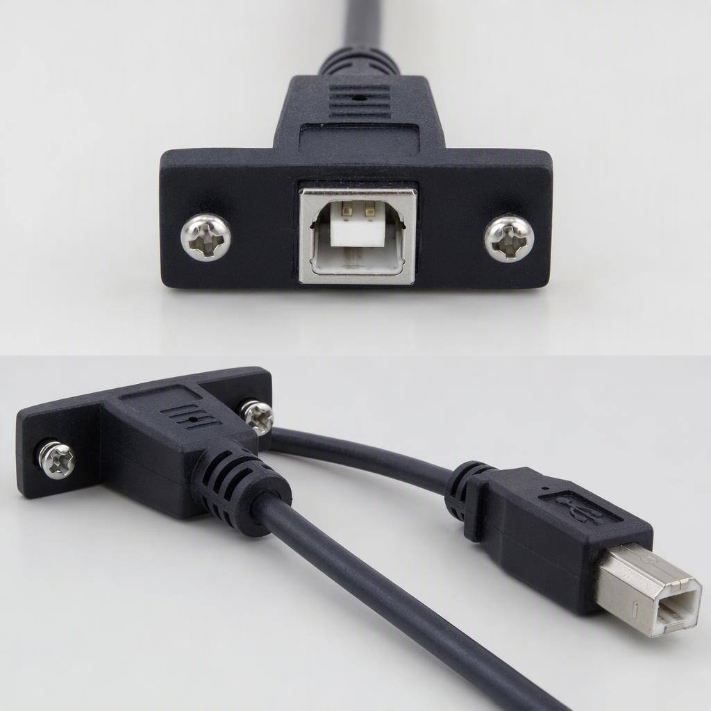 USB-B panel-mount extension cable, detail
