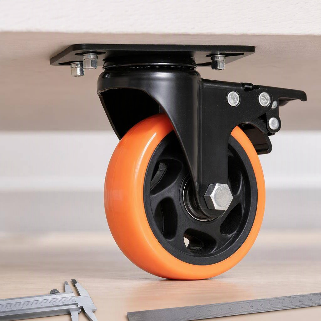 4-inch locking plate casters, 74 × 45 mm holes, 4 pack, detail