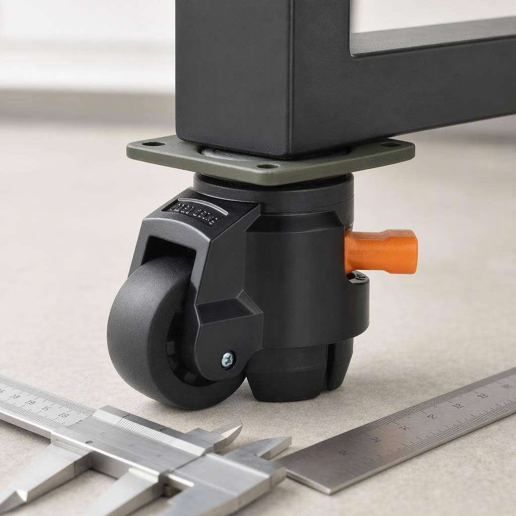 2-inch leveling casters, 58 × 58 mm plate, 4 pack, detail