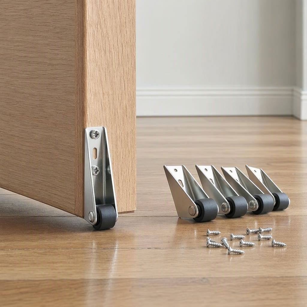 0.9-inch low-profile fixed repair casters, 4 pack, shown in place