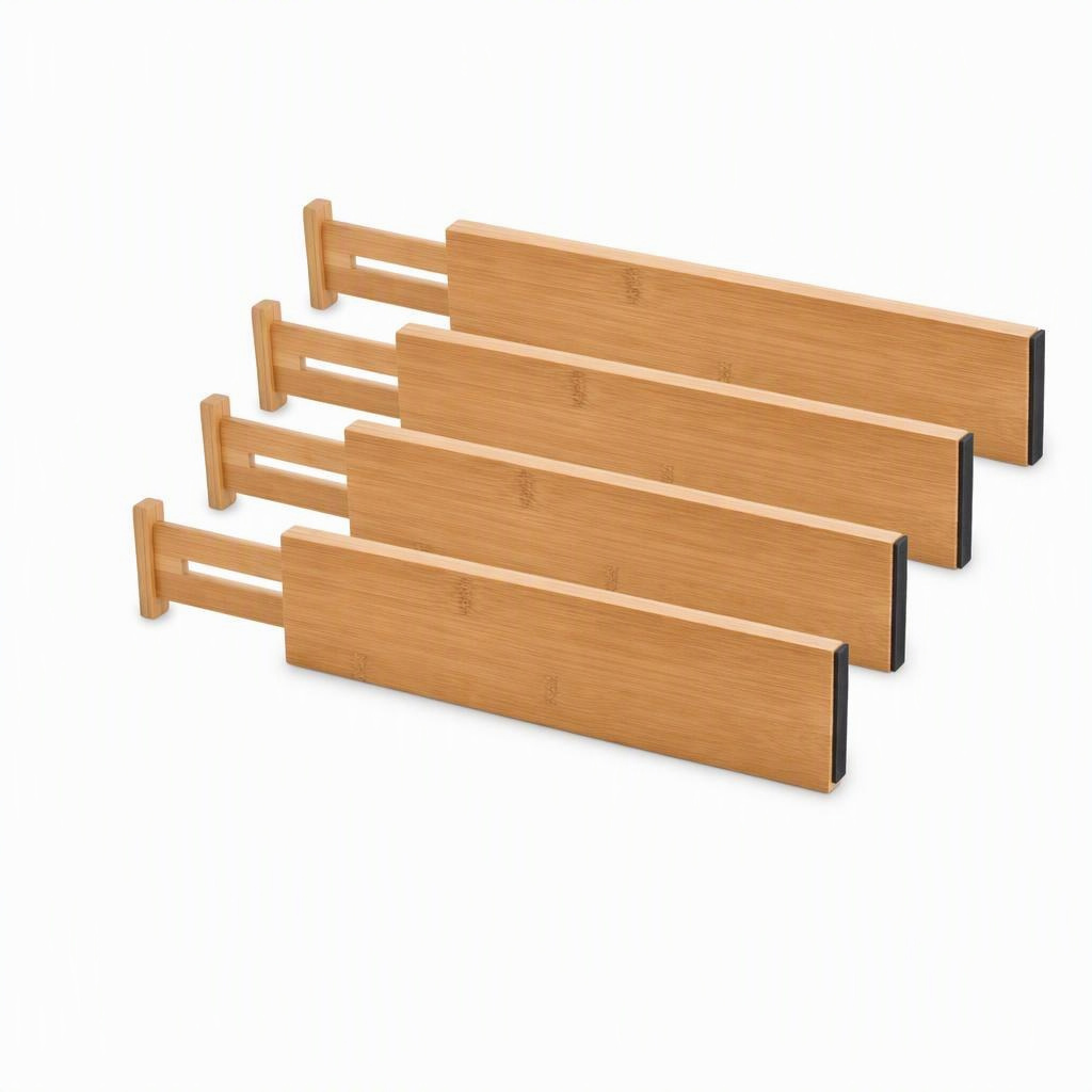 Bamboo drawer organizer, 4 pack, 17–22 in drawers