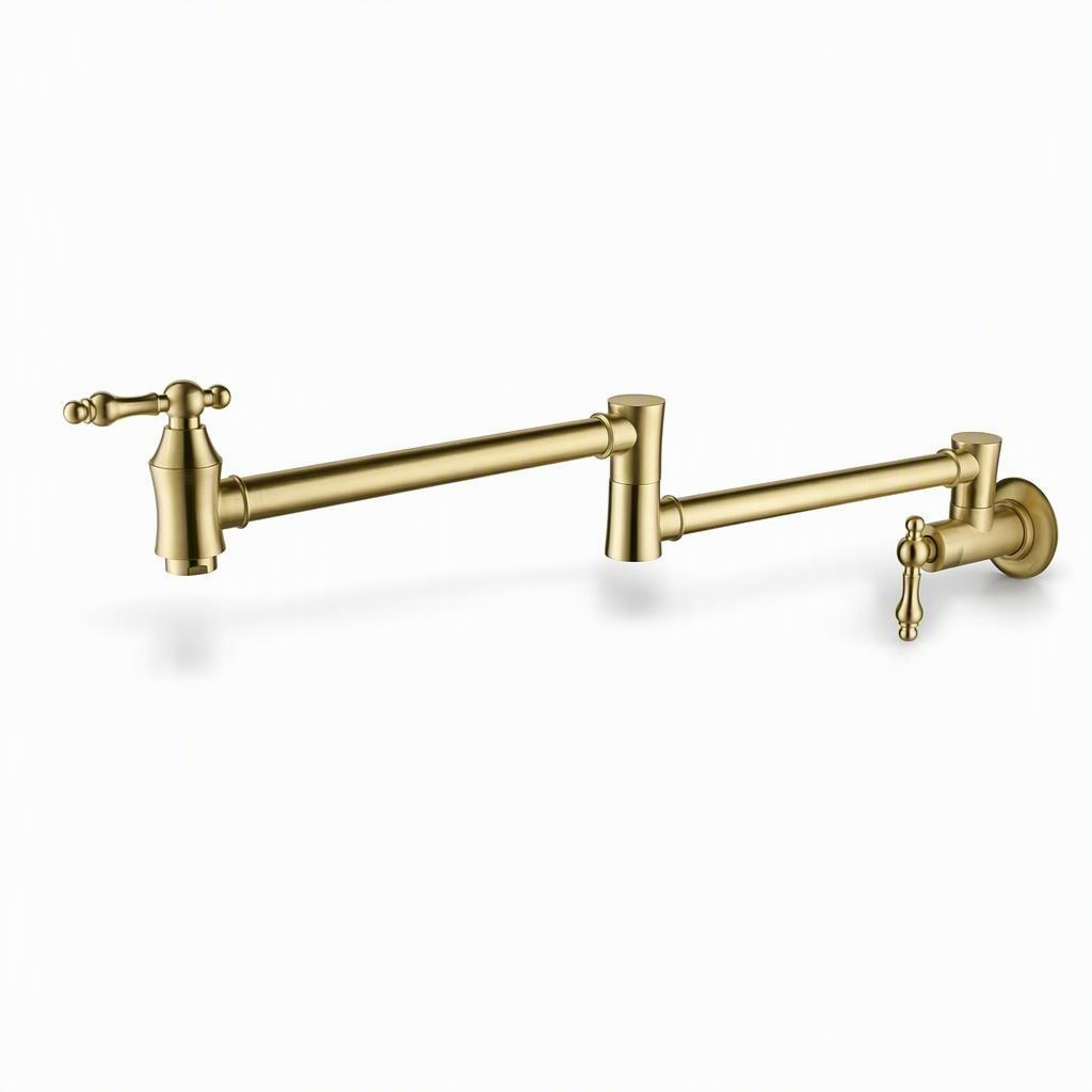Brass Folding Pot Filler Faucet, Wall mount • Folding dual-joint swing arm • Dual