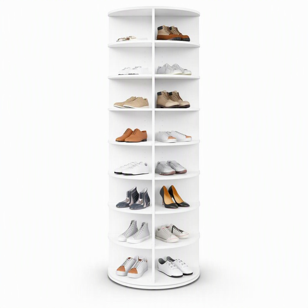 8 Tier White Rotating Shoe Rack, 8 • 360 degrees • White