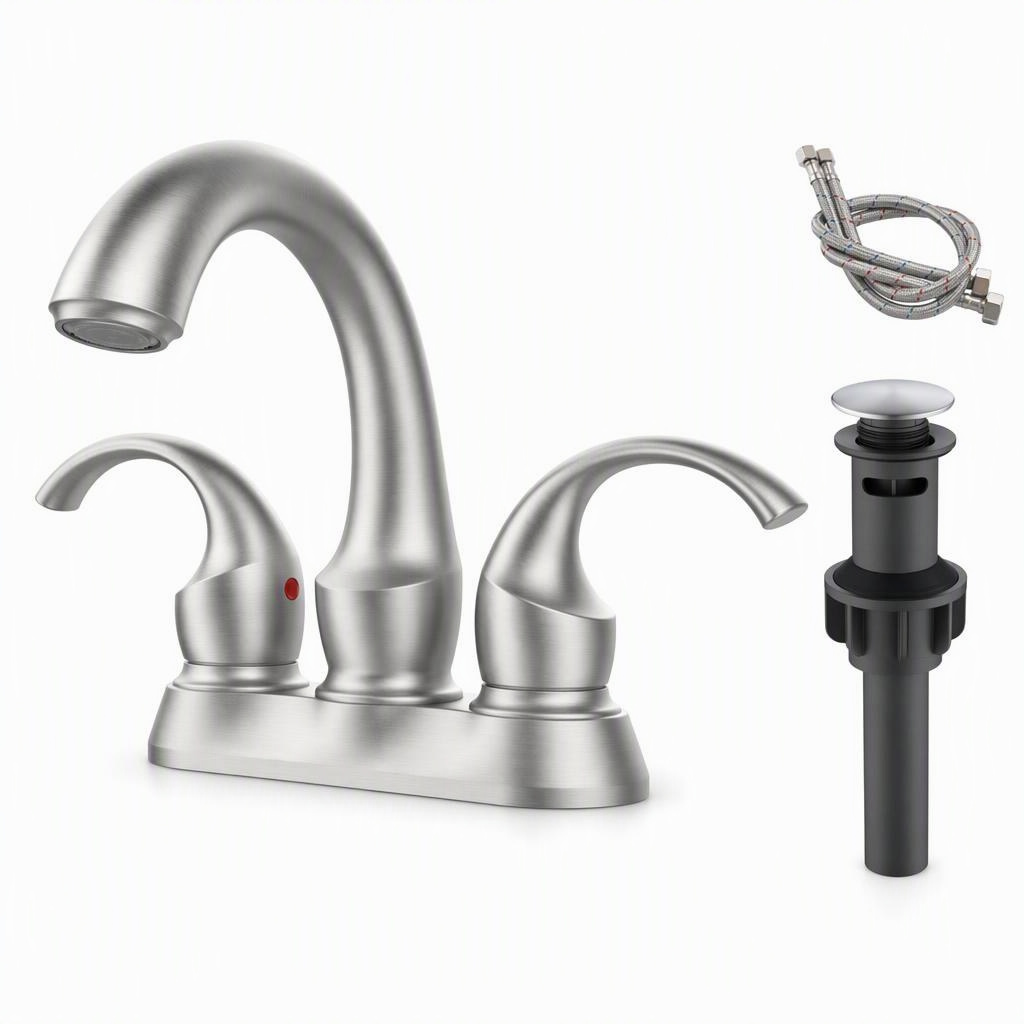 4 Inch Centerset Bathroom Faucet Brushed Nickel, 4-inch centerset, 3-hole • Two handle • Brushed nickel