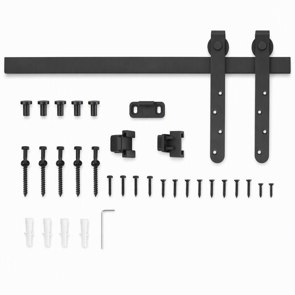 6 Foot Coffee Finish Barn Door Hardware, 70.75 in • 35.5 in • 0.75 to 1 in