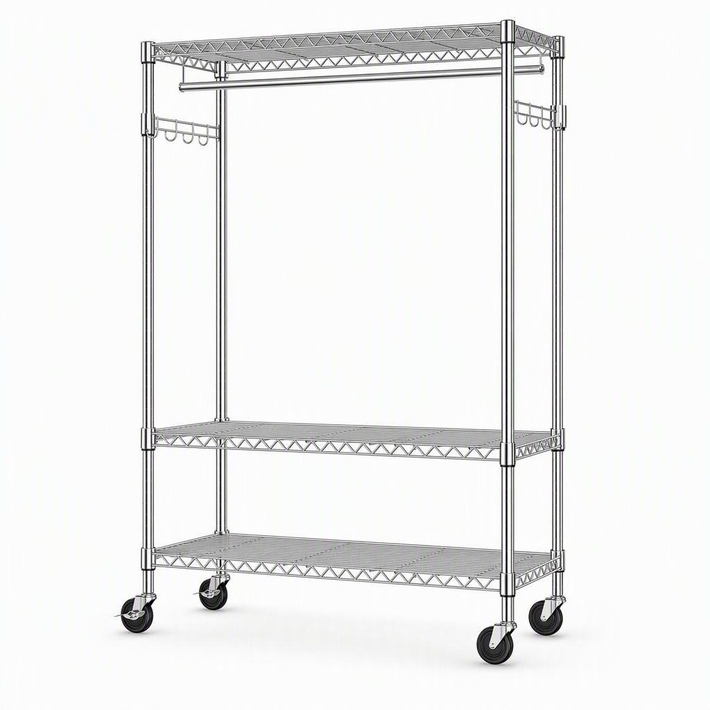 3 Tier Chrome Rolling Garment Rack, See product drawing in • 3 • 1