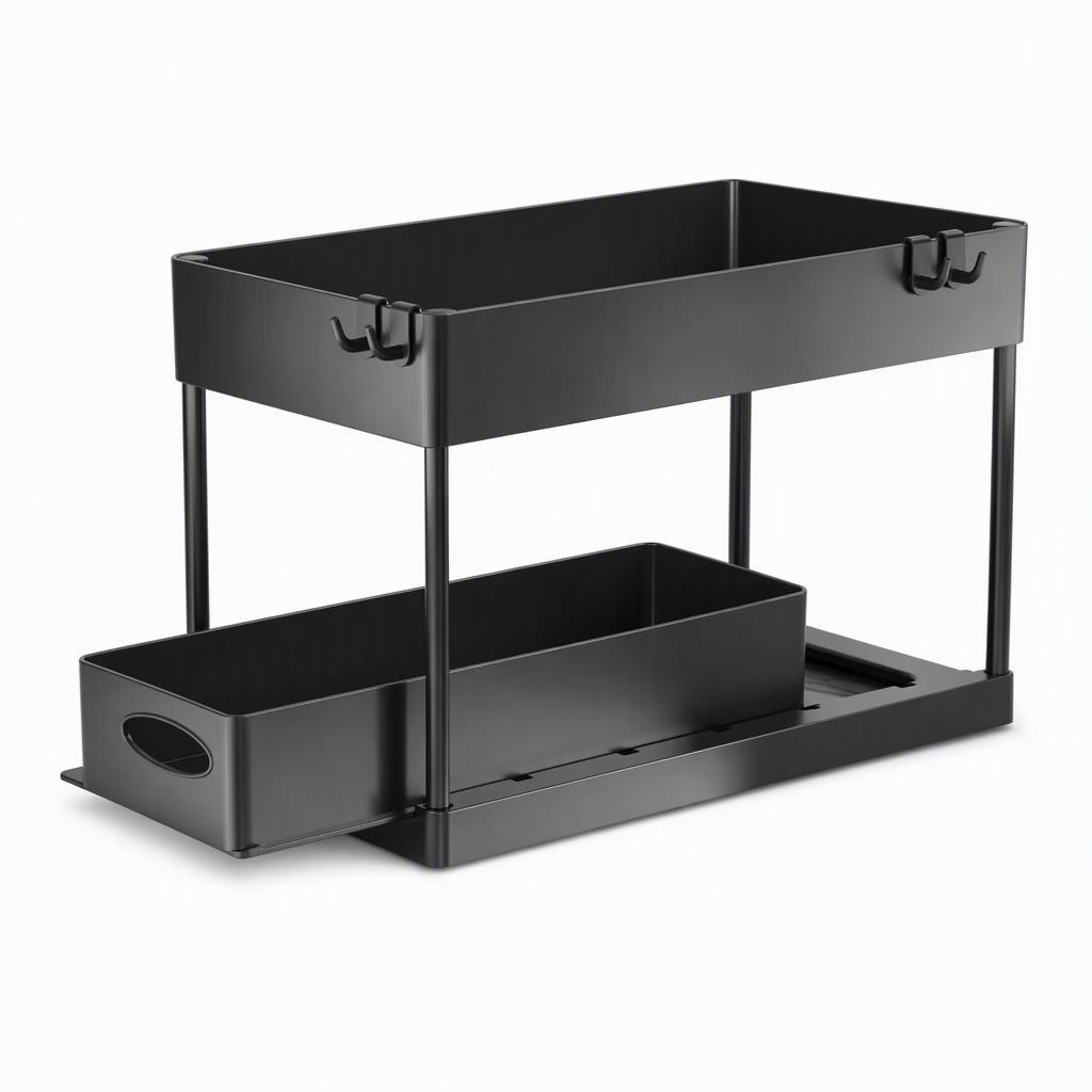 Sliding under-sink organizer, 2-tier pull-out