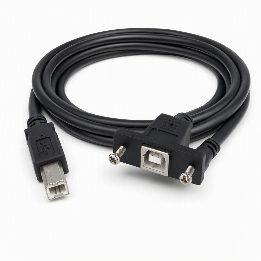 USB-B panel-mount extension cable, USB-B female panel → USB-B male
